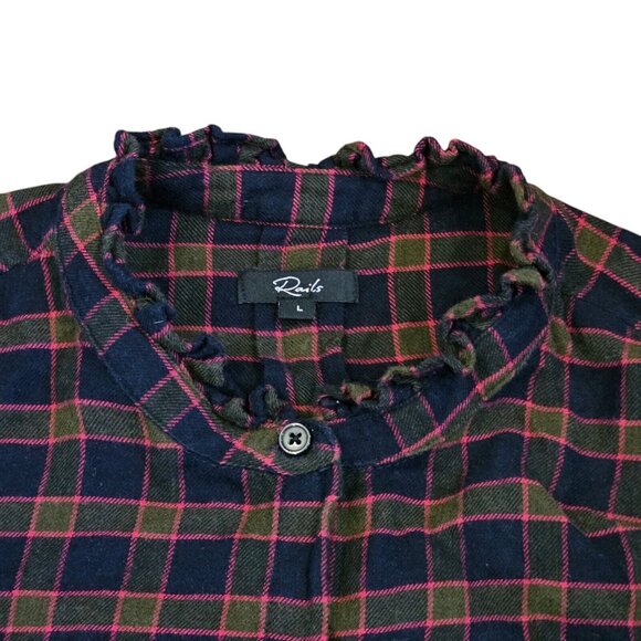 Rails Large Shirt Andi Navy Fuschia Plaid Button Down Flannel Ruffle Collar - Picture 5 of 15